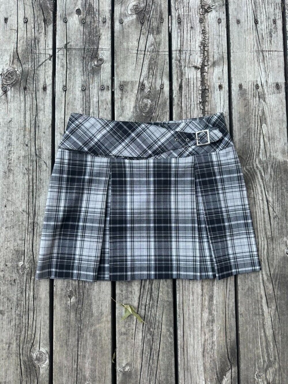 Plaid Mini Skirt Black and White Pattern
